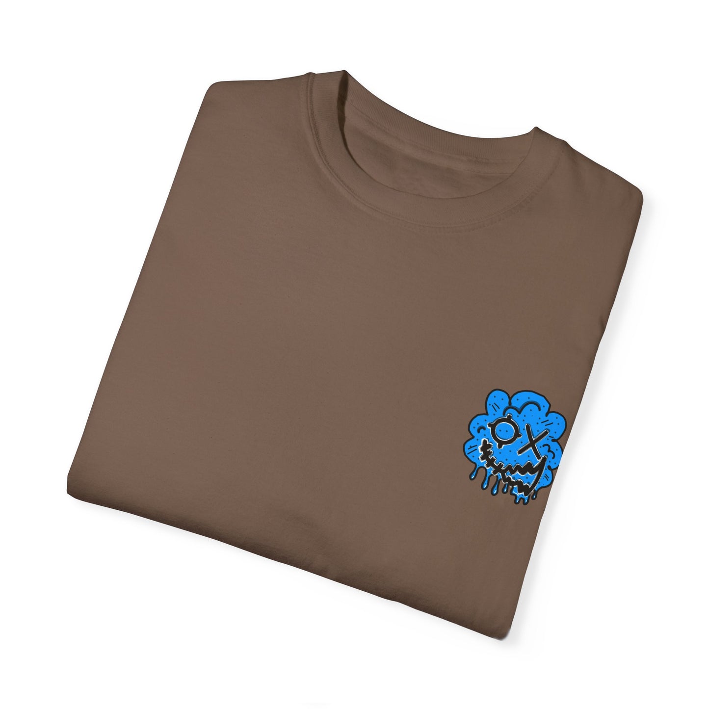 Artistic Blue Cloud Unisex Garment-Dyed T-Shirt - Streetwear Style with Blue Graffiti Design