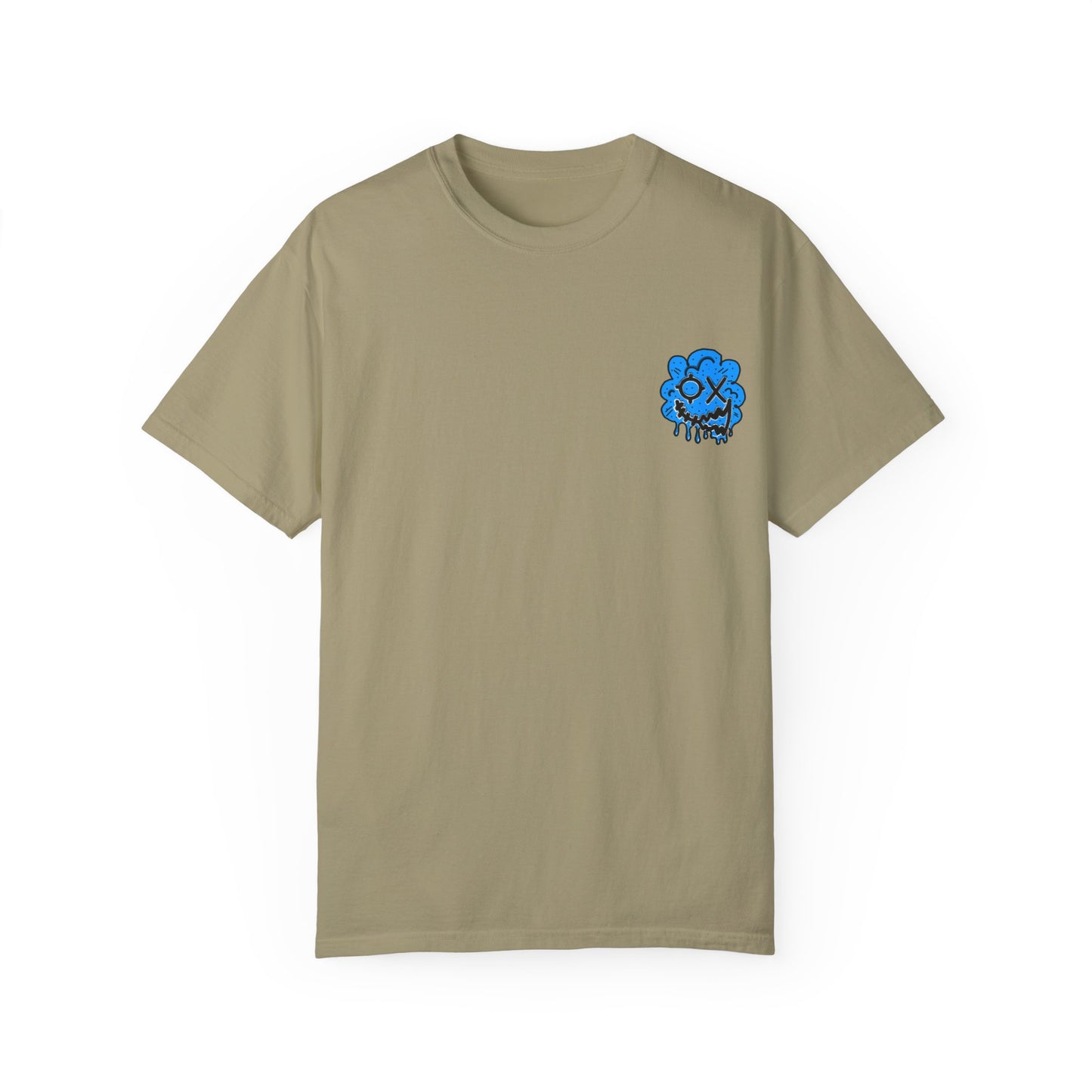 Artistic Blue Cloud Unisex Garment-Dyed T-Shirt - Streetwear Style with Blue Graffiti Design