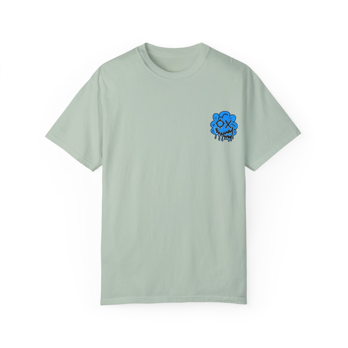 Artistic Blue Cloud Unisex Garment-Dyed T-Shirt - Streetwear Style with Blue Graffiti Design