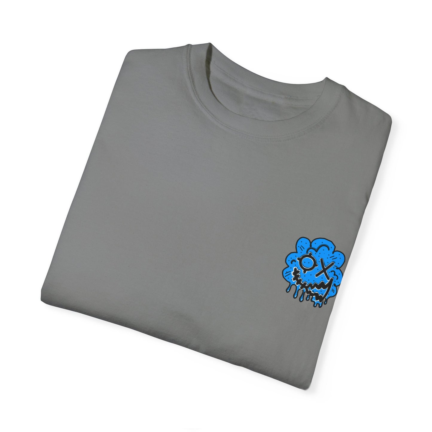 Artistic Blue Cloud Unisex Garment-Dyed T-Shirt - Streetwear Style with Blue Graffiti Design