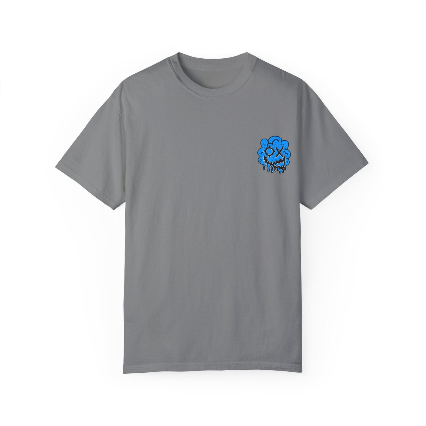 Artistic Blue Cloud Unisex Garment-Dyed T-Shirt - Streetwear Style with Blue Graffiti Design