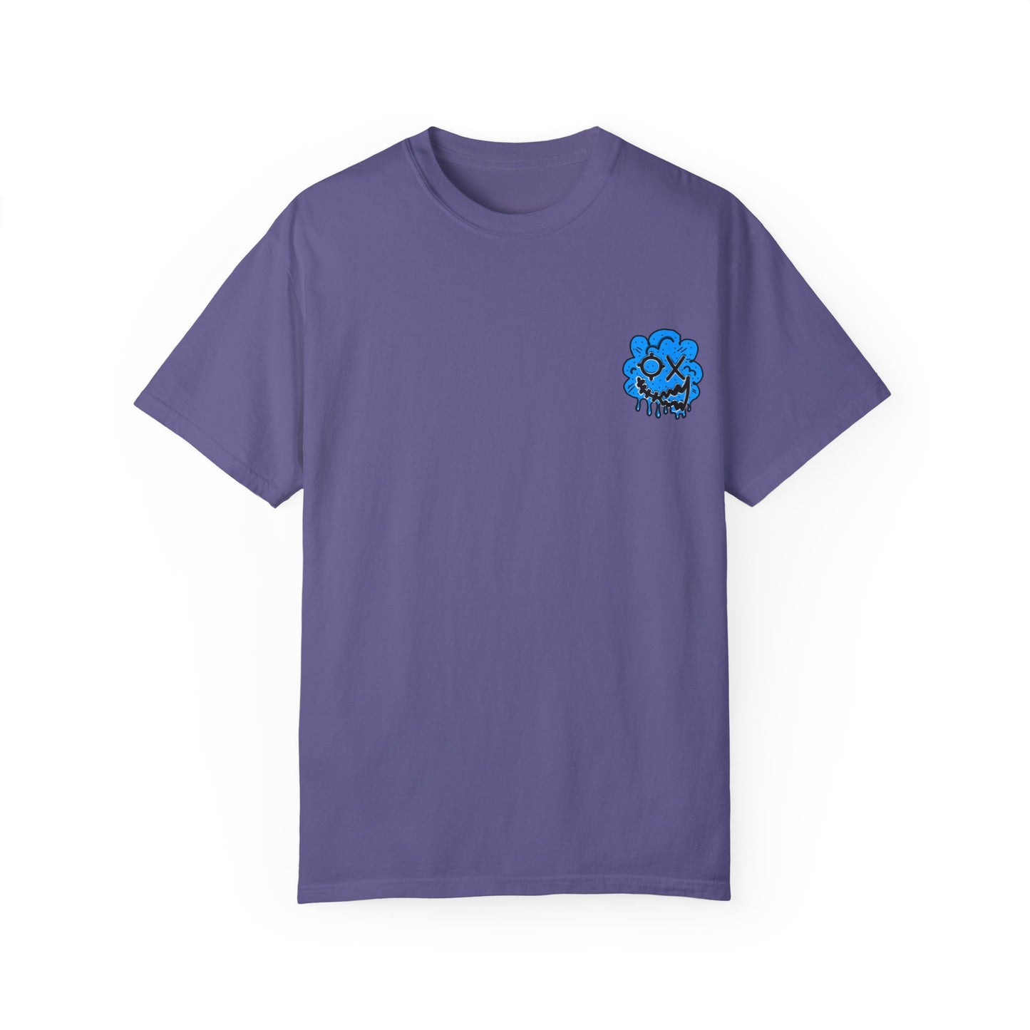 Artistic Blue Cloud Unisex Garment-Dyed T-Shirt - Streetwear Style with Blue Graffiti Design