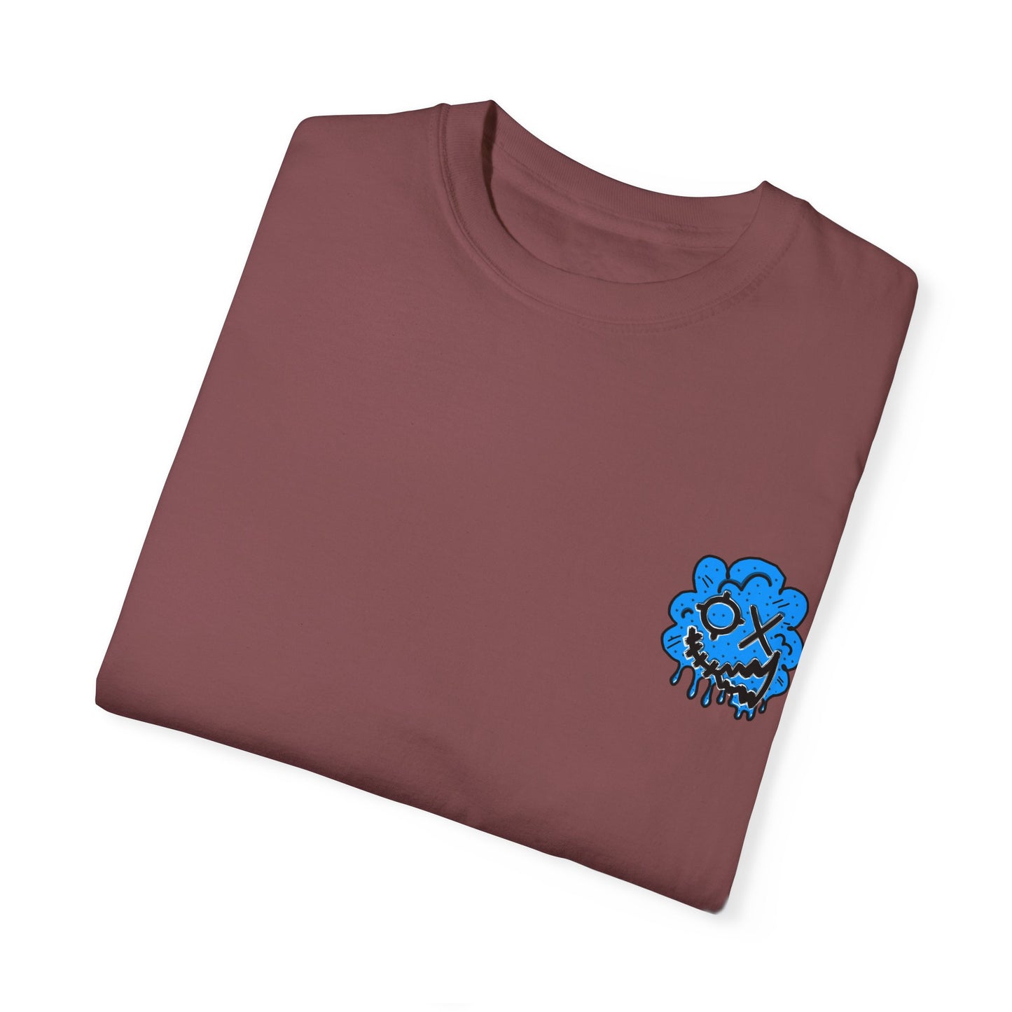 Artistic Blue Cloud Unisex Garment-Dyed T-Shirt - Streetwear Style with Blue Graffiti Design