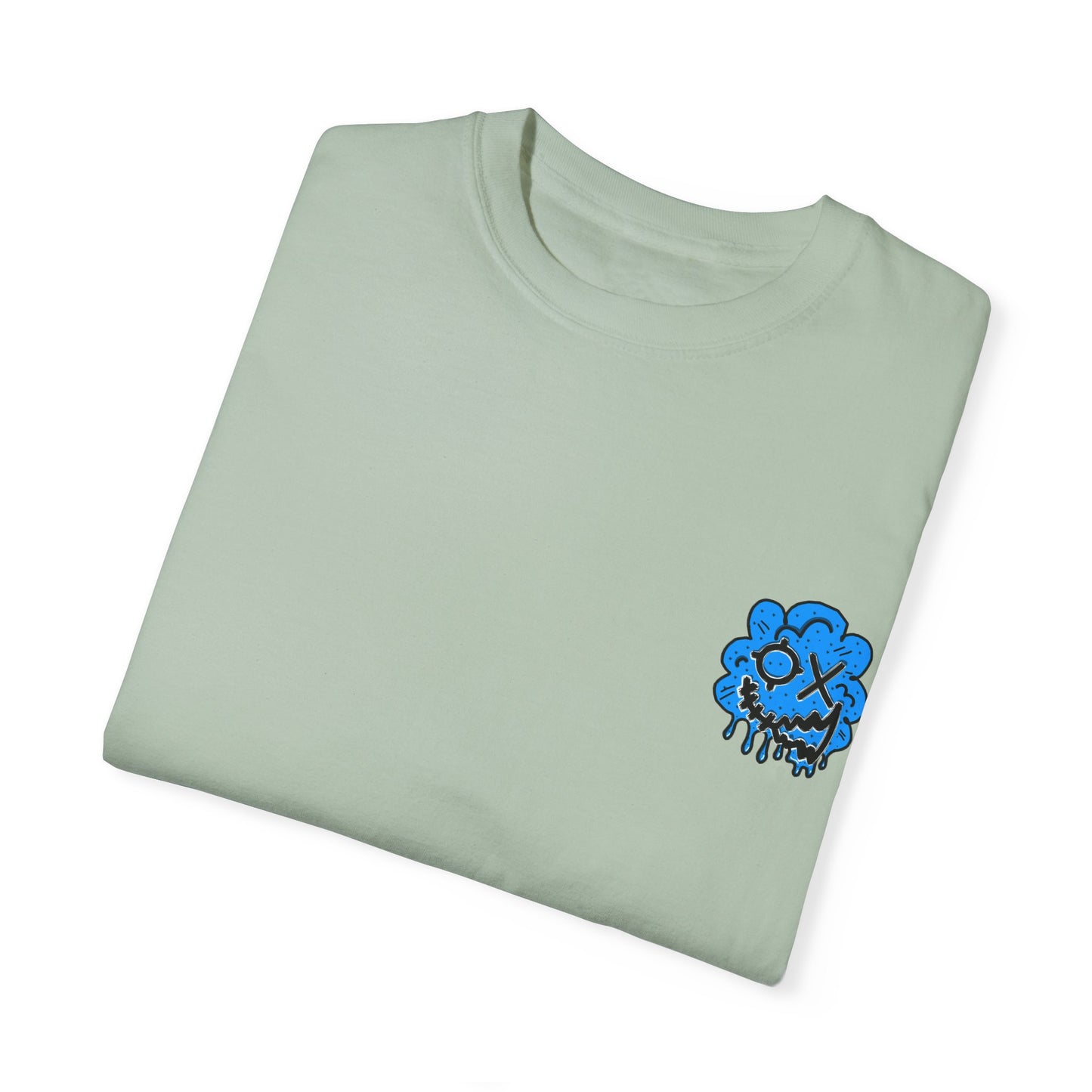 Artistic Blue Cloud Unisex Garment-Dyed T-Shirt - Streetwear Style with Blue Graffiti Design