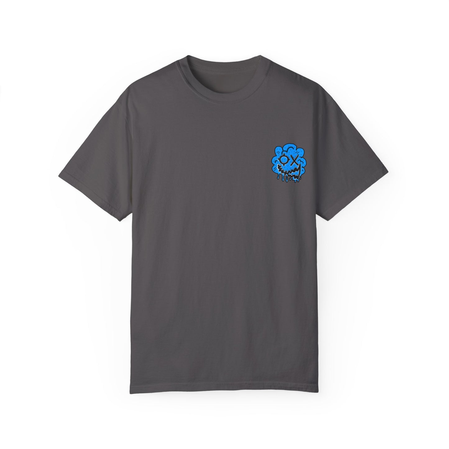 Artistic Blue Cloud Unisex Garment-Dyed T-Shirt - Streetwear Style with Blue Graffiti Design