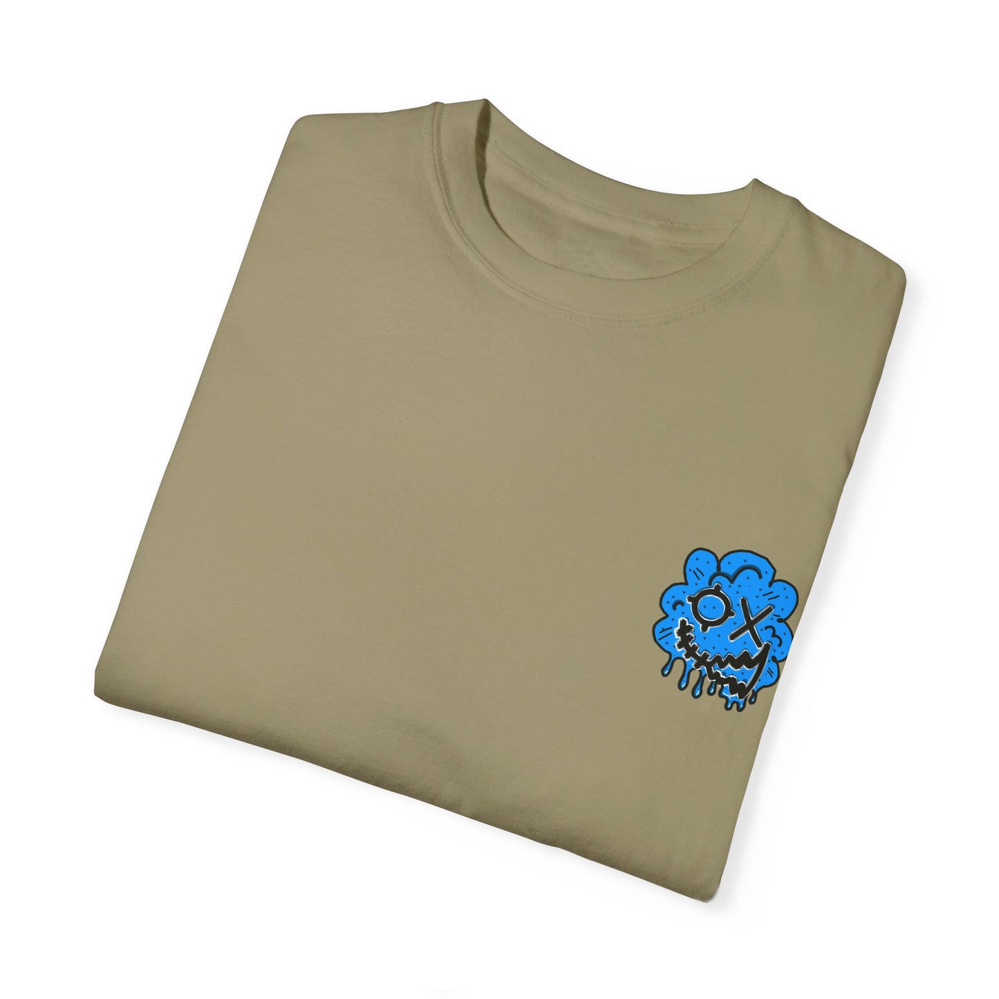 Artistic Blue Cloud Unisex Garment-Dyed T-Shirt - Streetwear Style with Blue Graffiti Design