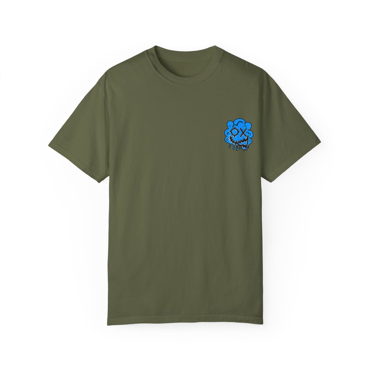 Artistic Blue Cloud Unisex Garment-Dyed T-Shirt - Streetwear Style with Blue Graffiti Design