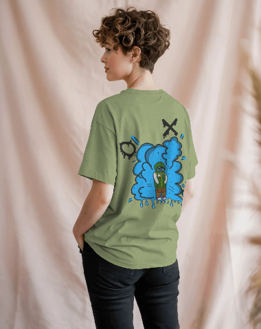 Artistic Blue Cloud Unisex Garment-Dyed T-Shirt - Streetwear Style with Blue Graffiti Design