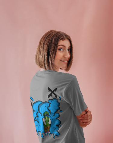 Artistic Blue Cloud Unisex Garment-Dyed T-Shirt - Streetwear Style with Blue Graffiti Design