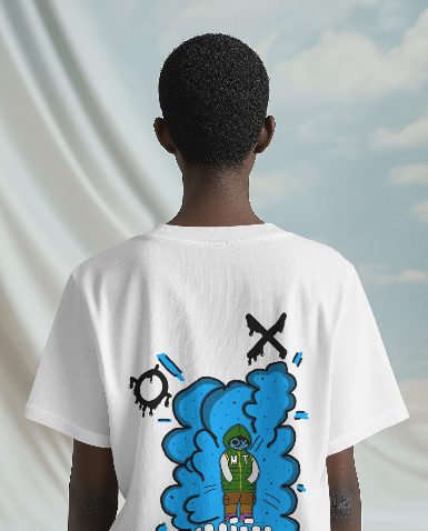 Artistic Blue Cloud Unisex Garment-Dyed T-Shirt - Streetwear Style with Blue Graffiti Design