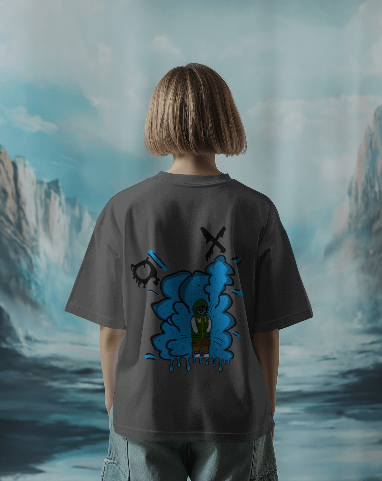 Artistic Blue Cloud Unisex Garment-Dyed T-Shirt - Streetwear Style with Blue Graffiti Design