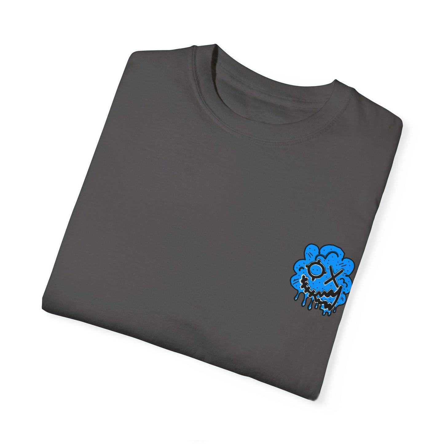 Artistic Blue Cloud Unisex Garment-Dyed T-Shirt - Streetwear Style with Blue Graffiti Design