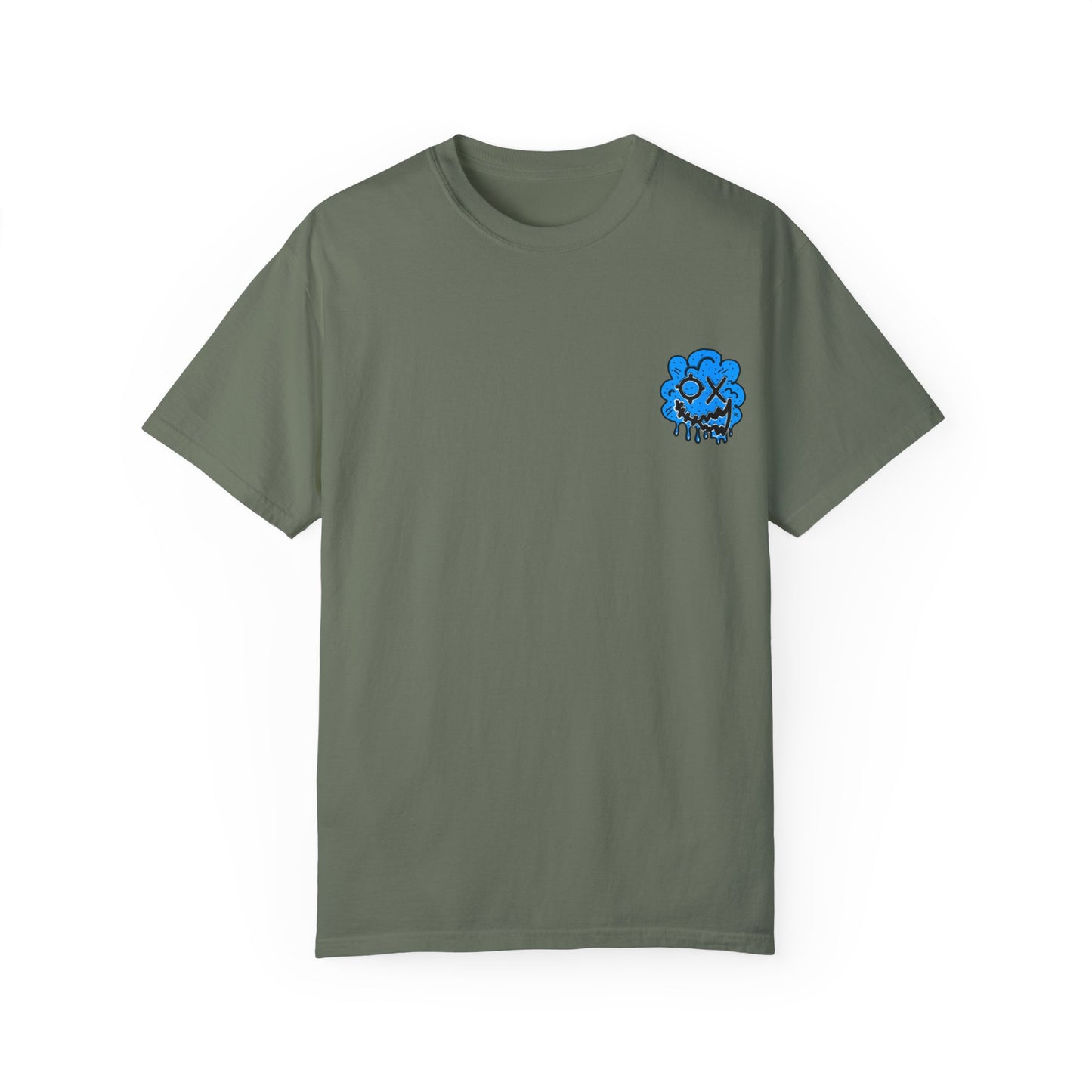 Artistic Blue Cloud Unisex Garment-Dyed T-Shirt - Streetwear Style with Blue Graffiti Design