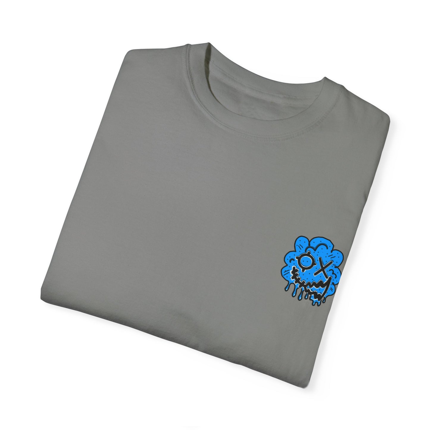 Artistic Blue Cloud Unisex Garment-Dyed T-Shirt - Streetwear Style with Blue Graffiti Design