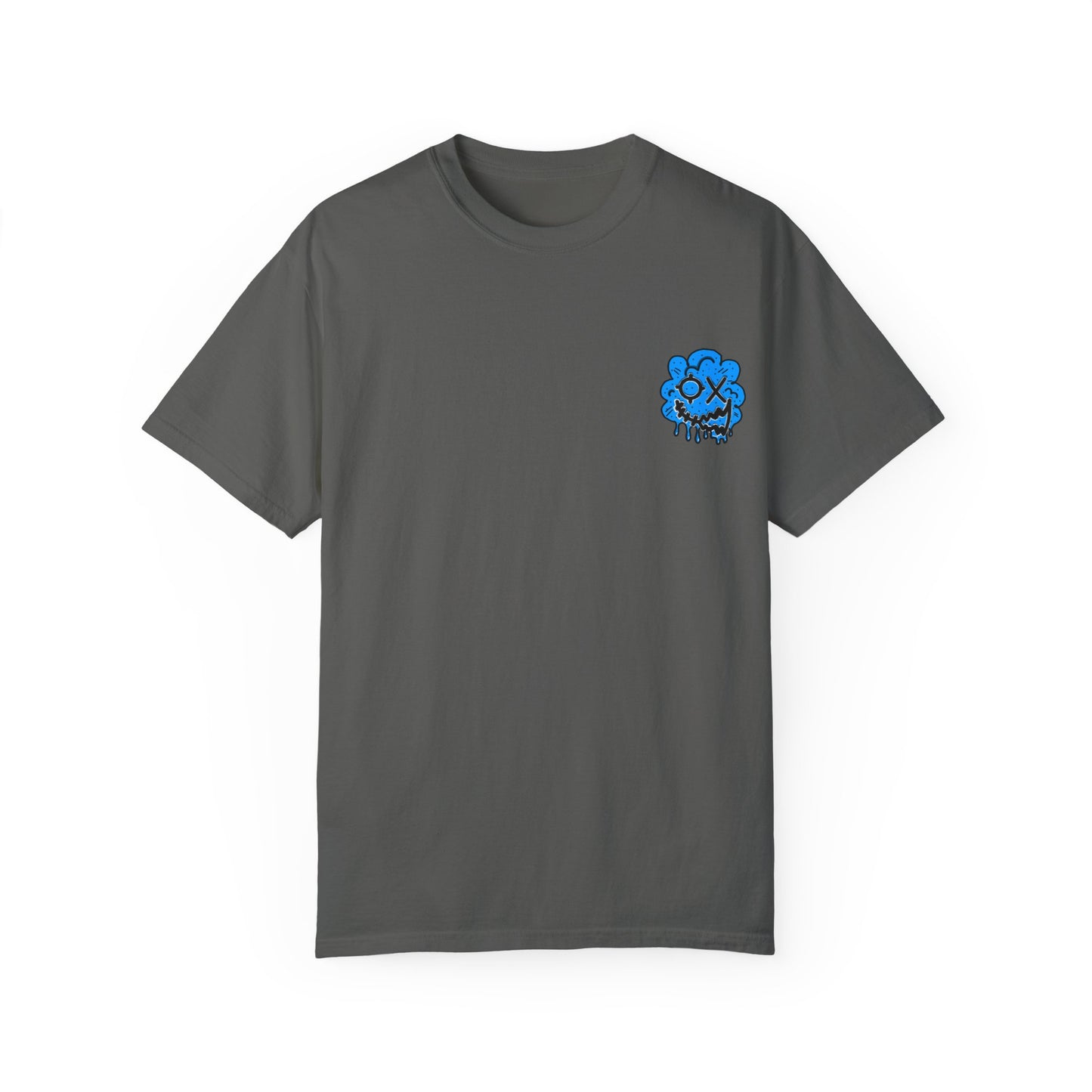 Artistic Blue Cloud Unisex Garment-Dyed T-Shirt - Streetwear Style with Blue Graffiti Design