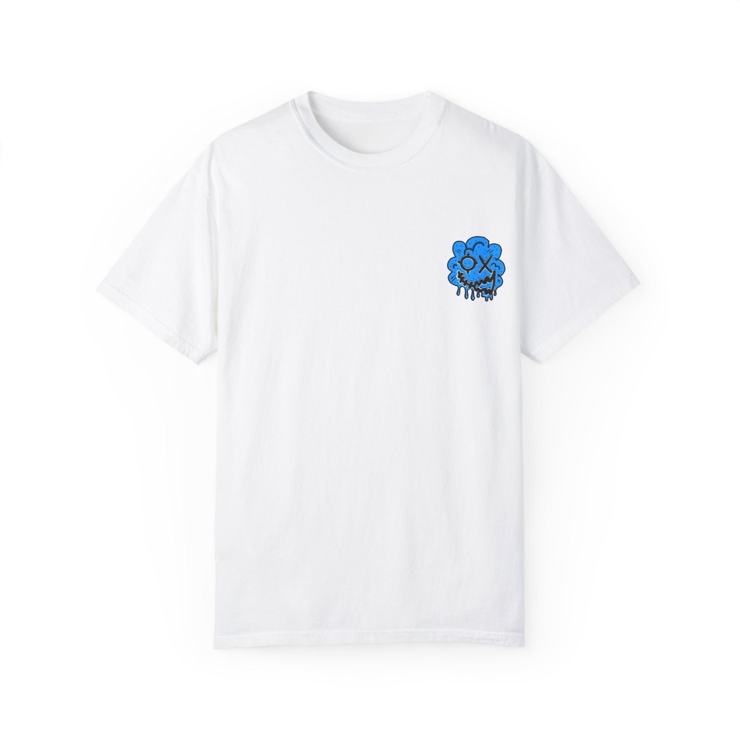 Artistic Blue Cloud Unisex Garment-Dyed T-Shirt - Streetwear Style with Blue Graffiti Design
