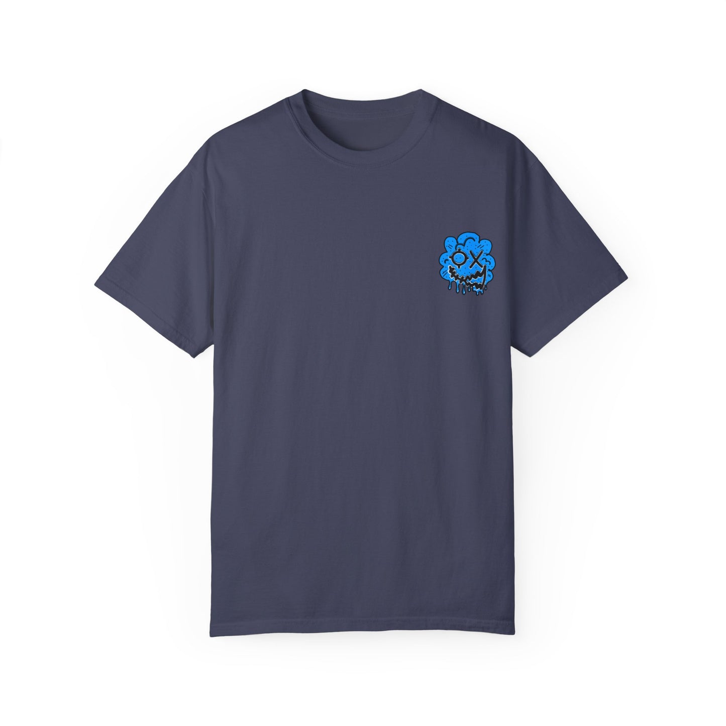 Artistic Blue Cloud Unisex Garment-Dyed T-Shirt - Streetwear Style with Blue Graffiti Design