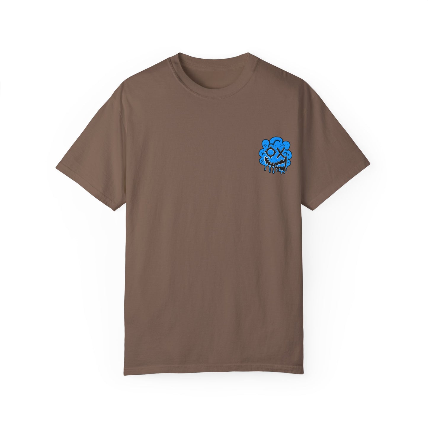 Artistic Blue Cloud Unisex Garment-Dyed T-Shirt - Streetwear Style with Blue Graffiti Design