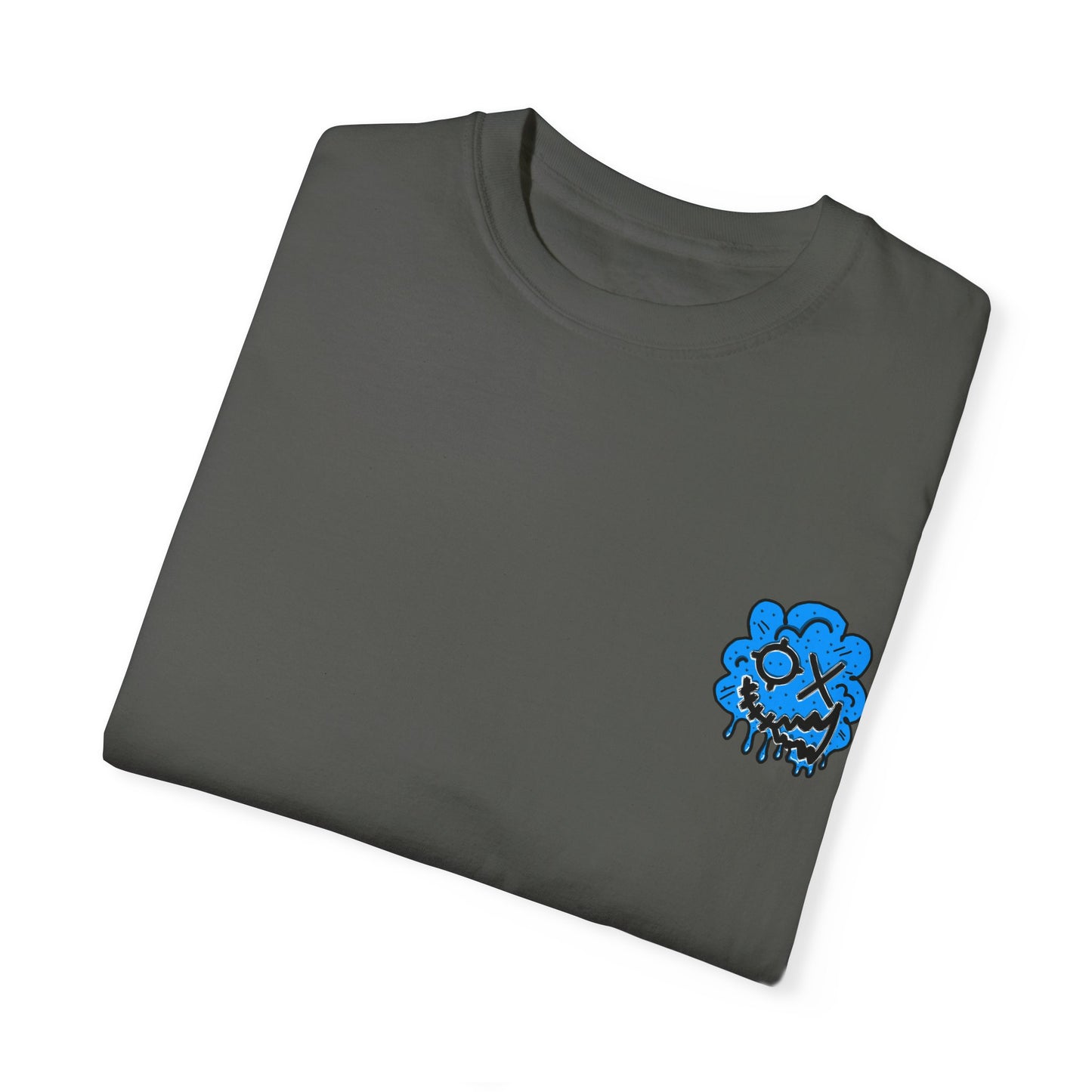 Artistic Blue Cloud Unisex Garment-Dyed T-Shirt - Streetwear Style with Blue Graffiti Design
