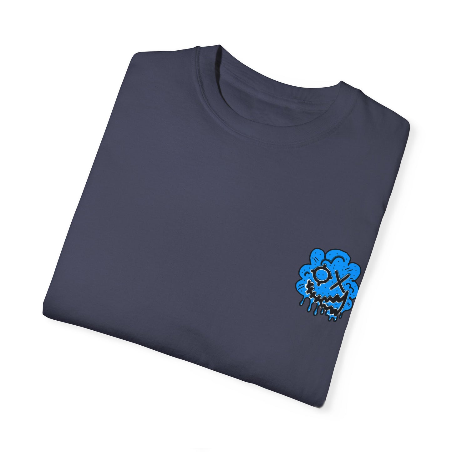 Artistic Blue Cloud Unisex Garment-Dyed T-Shirt - Streetwear Style with Blue Graffiti Design