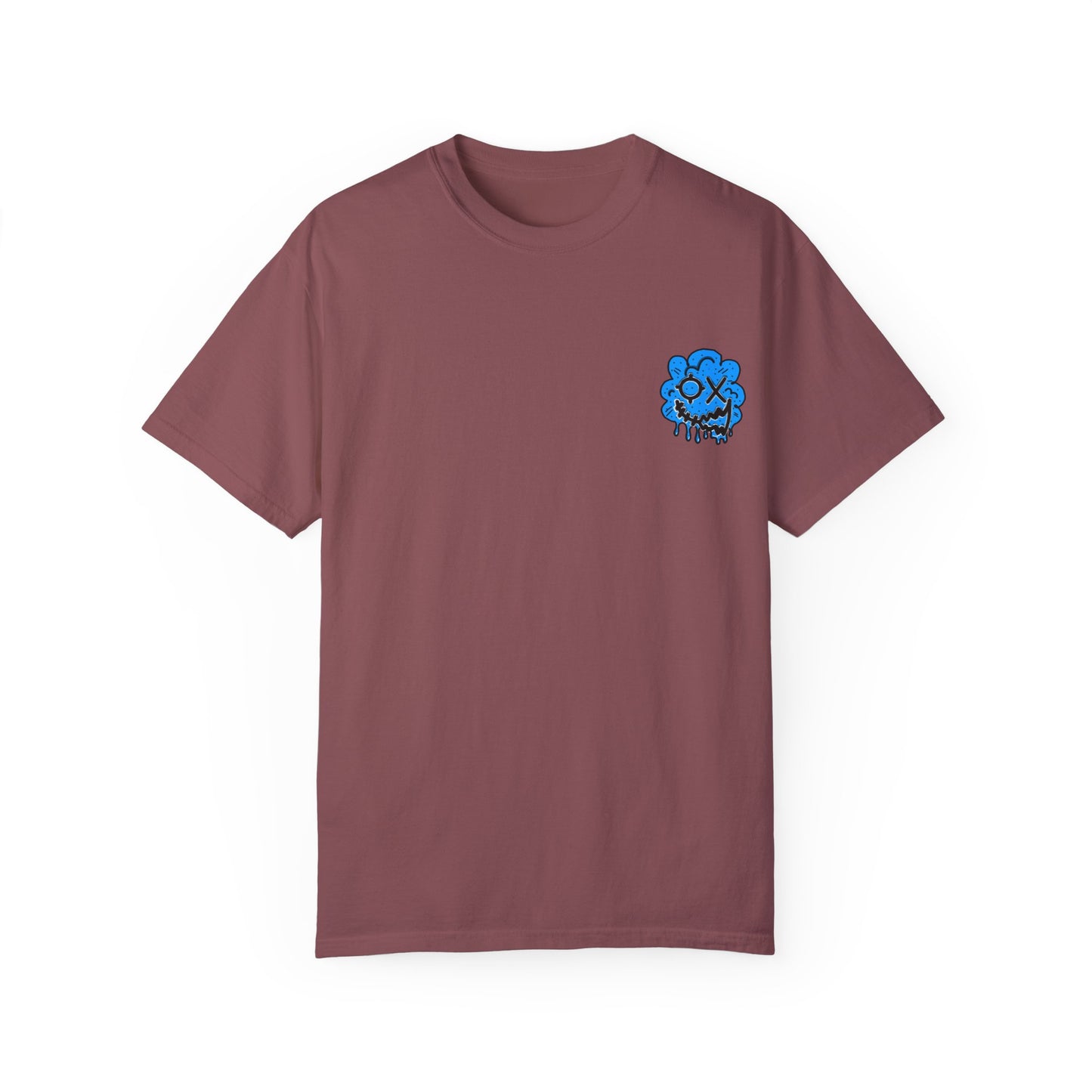 Artistic Blue Cloud Unisex Garment-Dyed T-Shirt - Streetwear Style with Blue Graffiti Design
