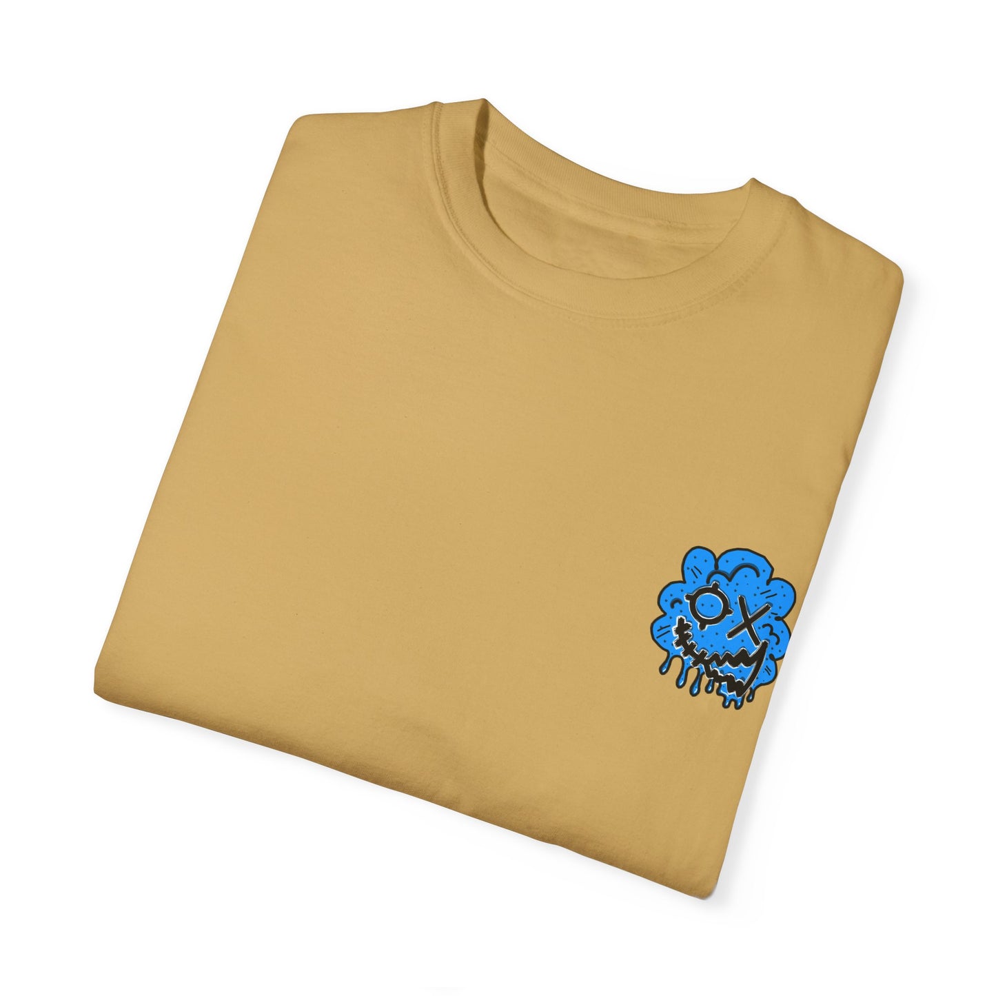 Artistic Blue Cloud Unisex Garment-Dyed T-Shirt - Streetwear Style with Blue Graffiti Design