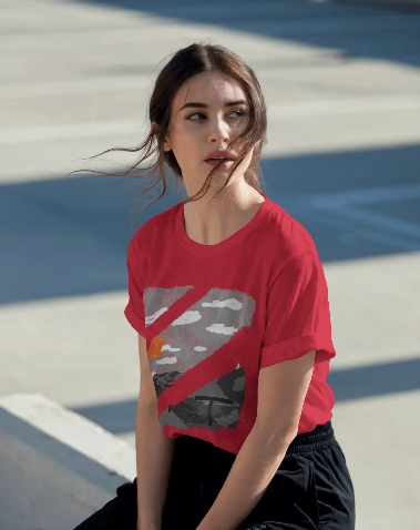 Unisex Blood Moon Road Garment-Dyed T-Shirt with Scenic Sunset Design