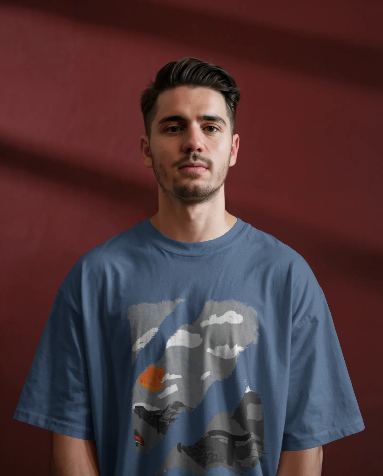 Unisex Blood Moon Road Garment-Dyed T-Shirt with Scenic Sunset Design