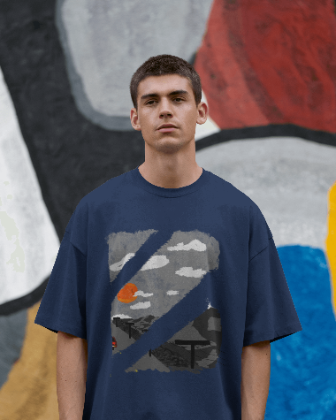 Unisex Blood Moon Road Garment-Dyed T-Shirt with Scenic Sunset Design