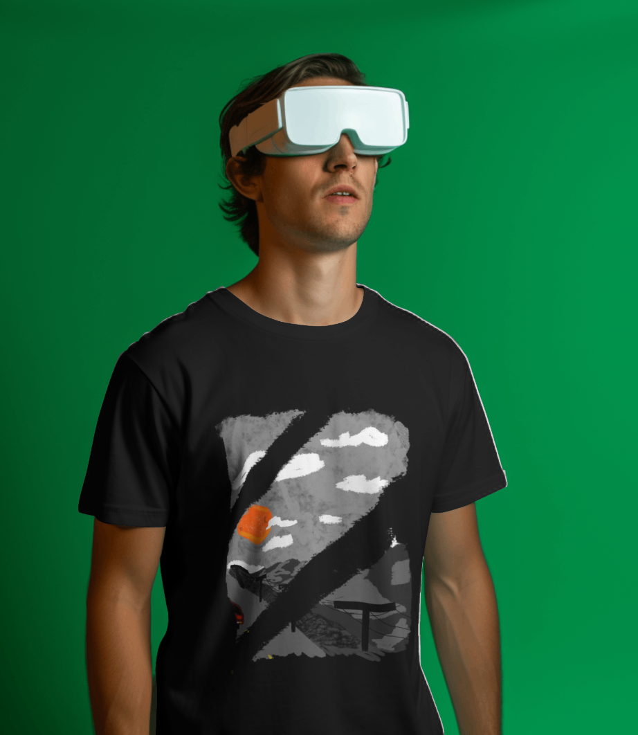 Unisex Blood Moon Road Garment-Dyed T-Shirt with Scenic Sunset Design