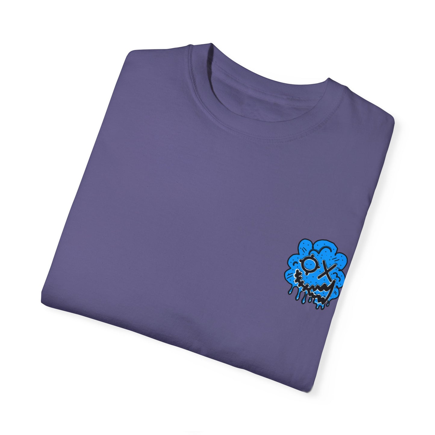 Artistic Blue Cloud Unisex Garment-Dyed T-Shirt - Streetwear Style with Blue Graffiti Design